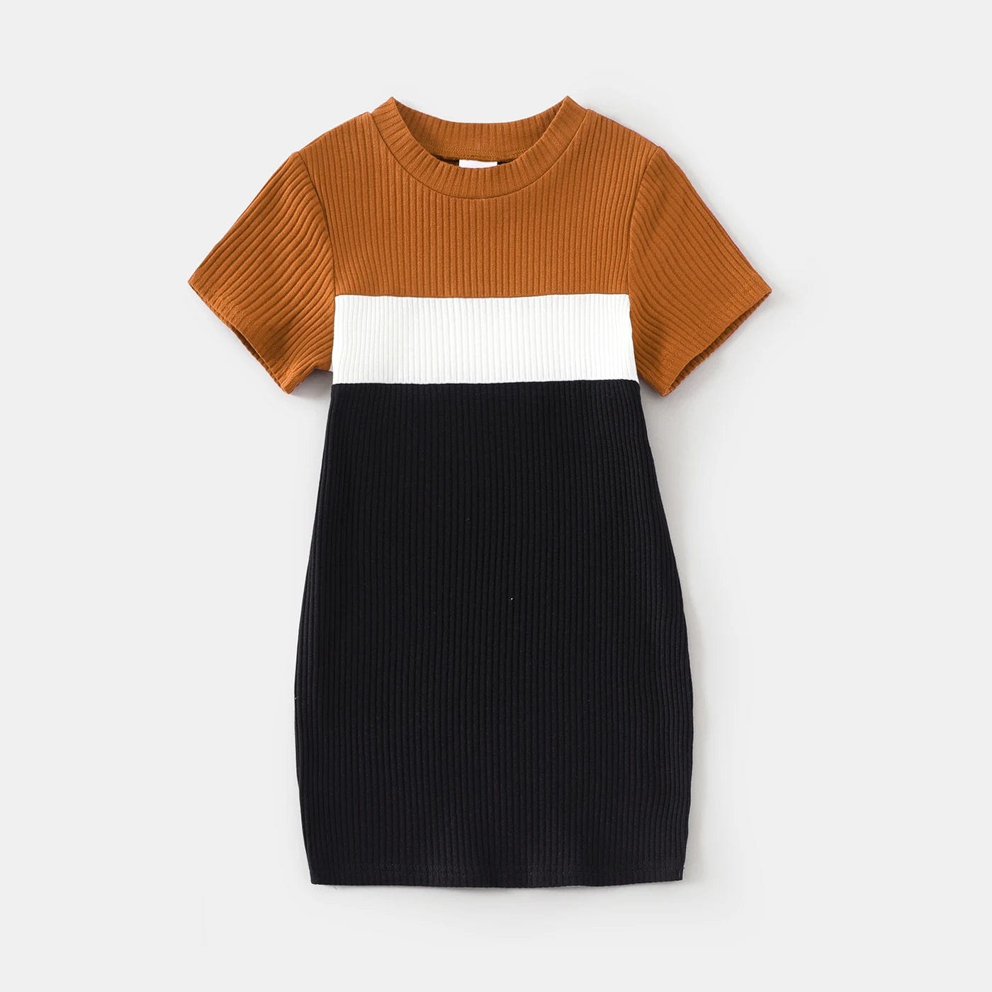 PatPat Family Matching Outfits Cotton Short-sleeve Colorblock Rib Knit Mock Neck Bodycon Dresses and Tops Short-sleeve Tee Sets