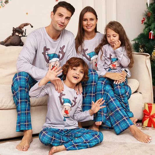 Blue Rudolf Family Matching Pajamas
