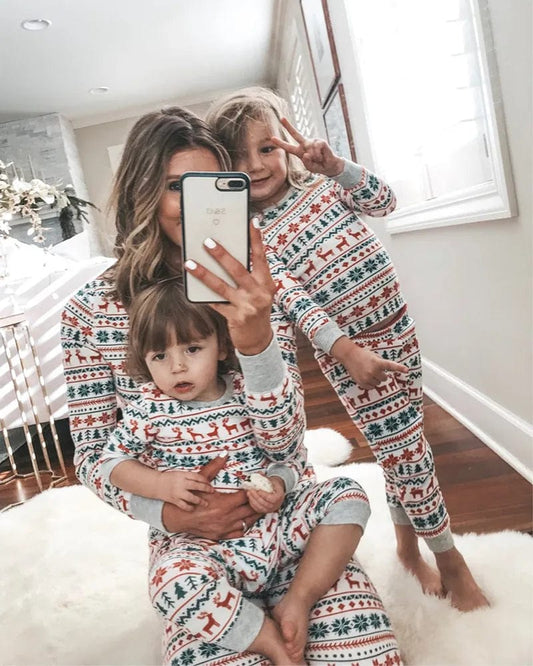 White Red and Green Deer Christmas Family Matching Pajamas