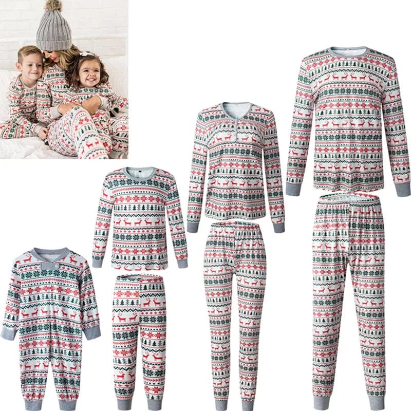 White Red and Green Deer Christmas Family Matching Pajamas