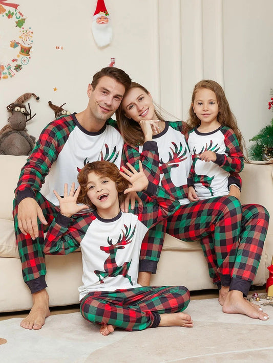 Christmas Deer Print Tops Family Matching Pajamas