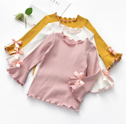Toddler Girls Long Sleeve Lace Bow Shirt