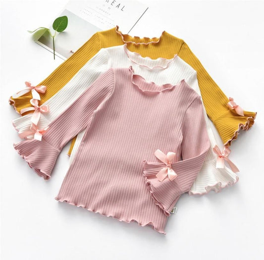 Toddler Girls Long Sleeve Lace Bow Shirt
