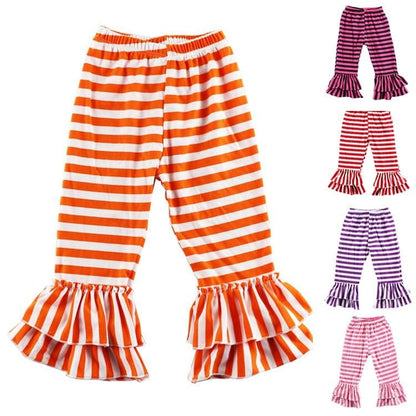 Stripes 2- layered Ruffled legs Toddler Girls Knit Long Pants