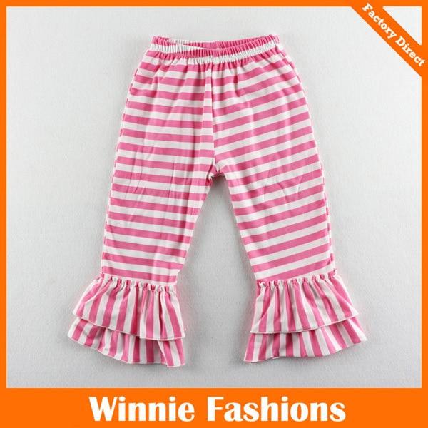 Stripes 2- layered Ruffled legs Toddler Girls Knit Long Pants