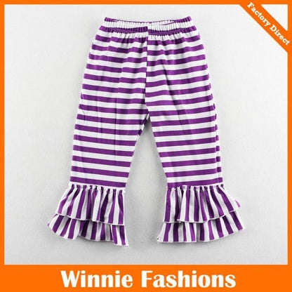 Stripes 2- layered Ruffled legs Toddler Girls Knit Long Pants