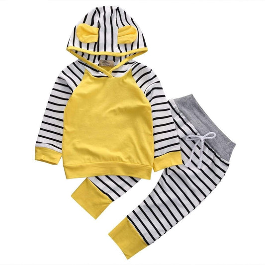 beautiful 2pcs hooded zebra stripes and yellow featured relax wear
