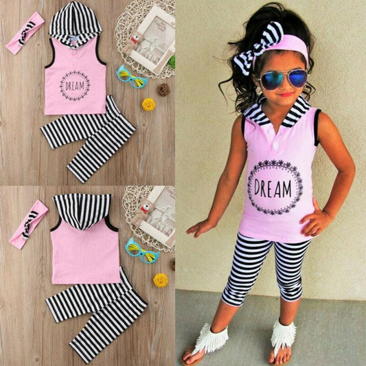 Toddler Girls  Hoodie + Striped Leggings+ Headband Outfit 1T-6T