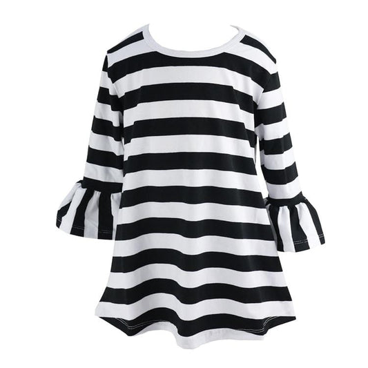 Toddler Knit Solid Ruffle Long Flared Sleeve Dress - Spring /Autumn