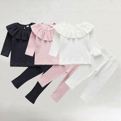 2pcs Toddler Girls Long Sleeve Solid T-Shirt + Leggings Set  (9m-3T)