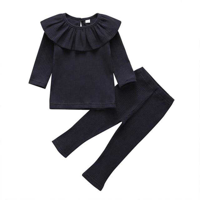 2pcs Toddler Girls Long Sleeve Solid T-Shirt + Leggings Set  (9m-3T)