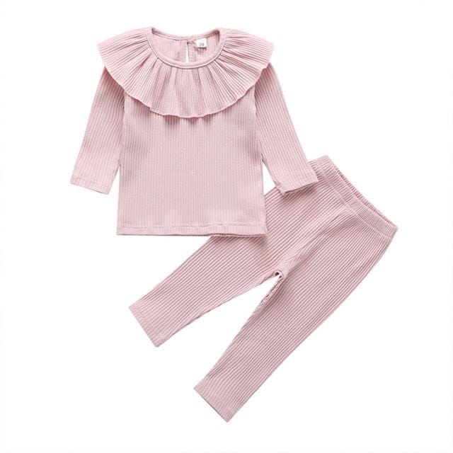 2pcs Toddler Girls Long Sleeve Solid T-Shirt + Leggings Set  (9m-3T)