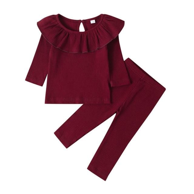 2pcs Toddler Girls Long Sleeve Solid T-Shirt + Leggings Set  (9m-3T)