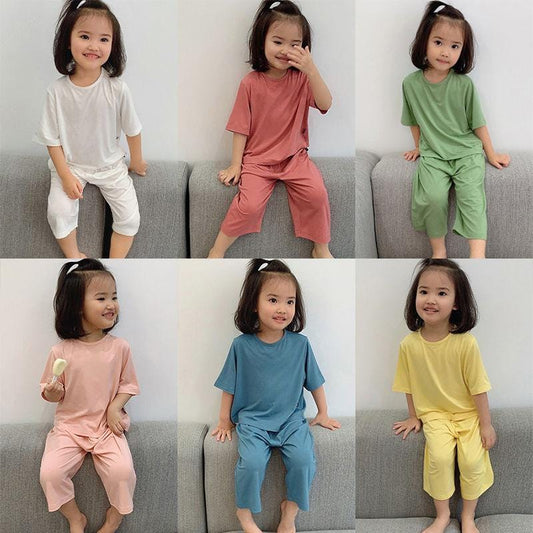 2PCS  Solid Color Toddler Relax Wear Sets 1-6 Years