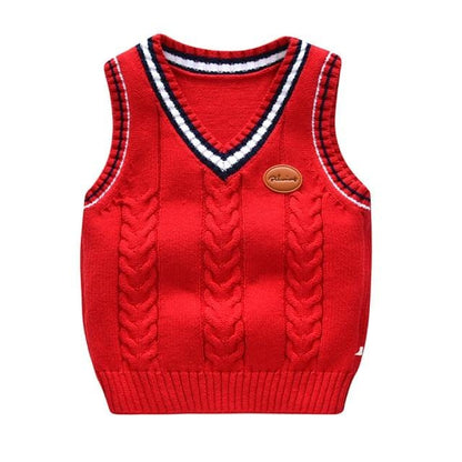 Toddler Boys 100% Cotton Knitted V-Neck Sleeveless Boys Sweater - School Uniform