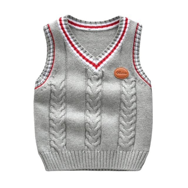 Toddler Boys 100% Cotton Knitted V-Neck Sleeveless Boys Sweater - School Uniform