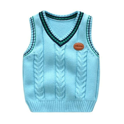 Toddler Boys 100% Cotton Knitted V-Neck Sleeveless Boys Sweater - School Uniform