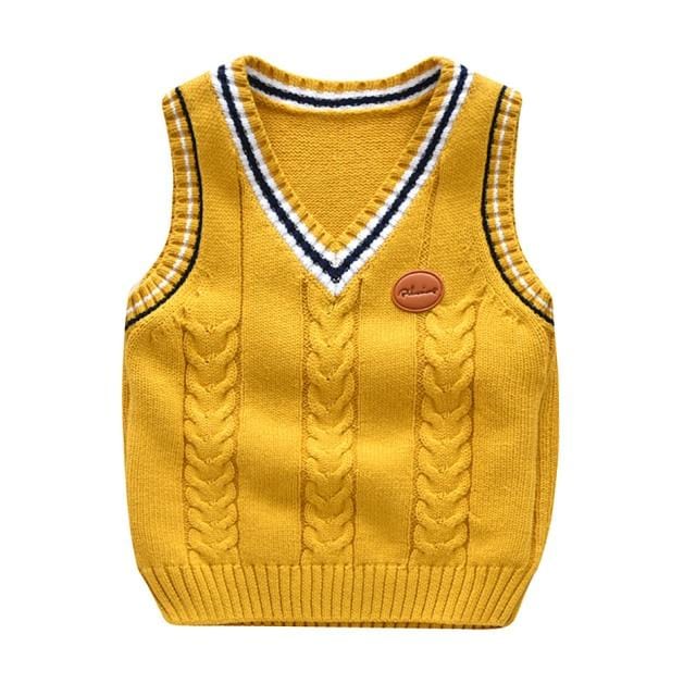 Toddler Boys 100% Cotton Knitted V-Neck Sleeveless Boys Sweater - School Uniform