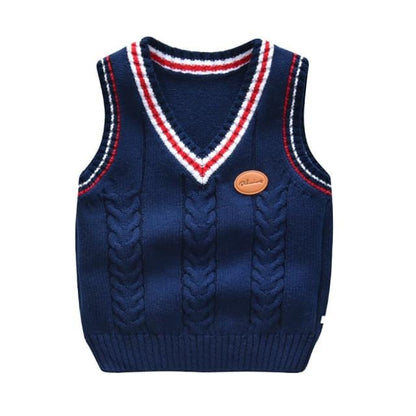 Toddler Boys 100% Cotton Knitted V-Neck Sleeveless Boys Sweater - School Uniform