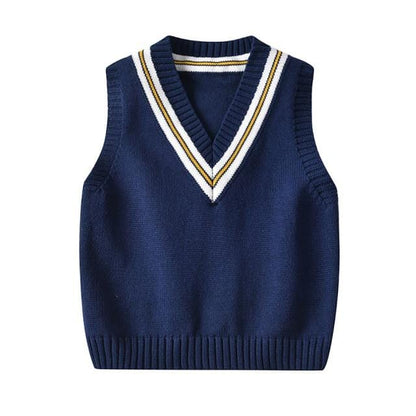 Toddler Boys 100% Cotton Knitted V-Neck Sleeveless Boys Sweater - School Uniform