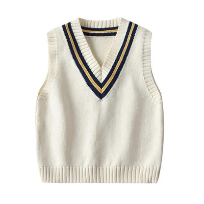 Toddler Boys 100% Cotton Knitted V-Neck Sleeveless Boys Sweater - School Uniform
