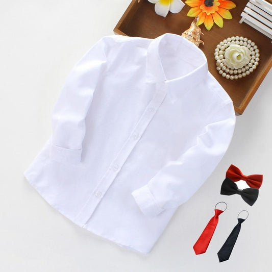 Toddler Boys White Long Sleeve Turn-down Collar Shirts