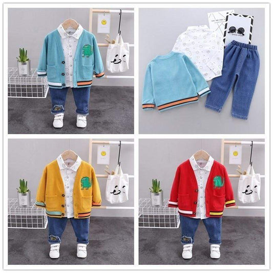 3Pcs Toddler Casual Cotton Outfits - T Shirts + Jacket + Pants