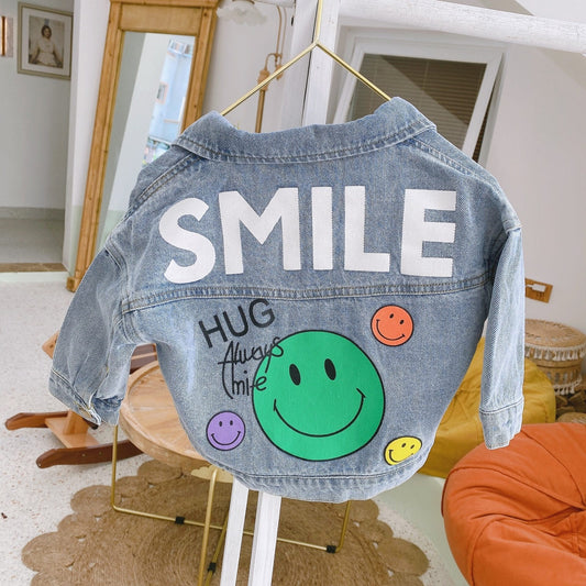 Toddler Girl Long Sleeve Smiley-Face Denim Jacket