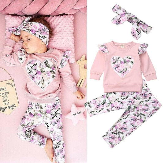 2pcs Toddler Girls Sets - Flower Long Sleeve T shirt, Legging ,Headband  6m-4T