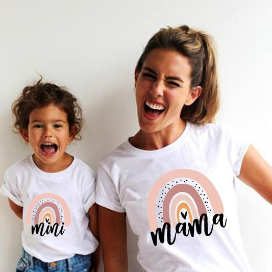 Rainbow Print Mama and Mini  Matching Mother and Daughter T Shirt
