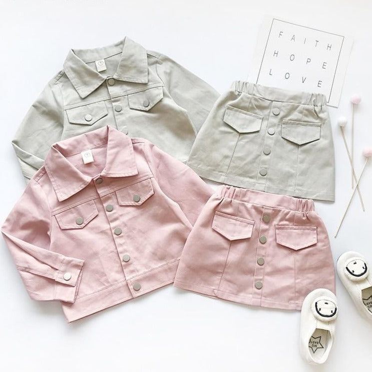 2PCS Toddler Girls Jean Jacket+Denim Skirt