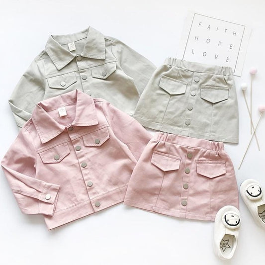 2PCS Toddler Girls Jean Jacket+Denim Skirt