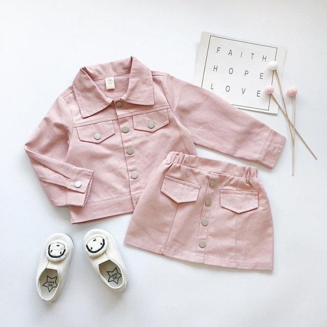 2PCS Toddler Girls Jean Jacket+Denim Skirt