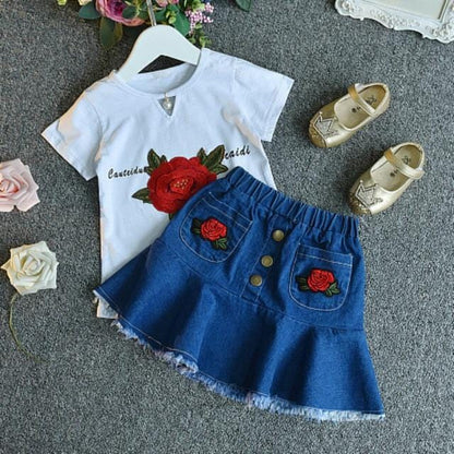 2PCS Toddler Girls Jean Jacket+Denim Skirt