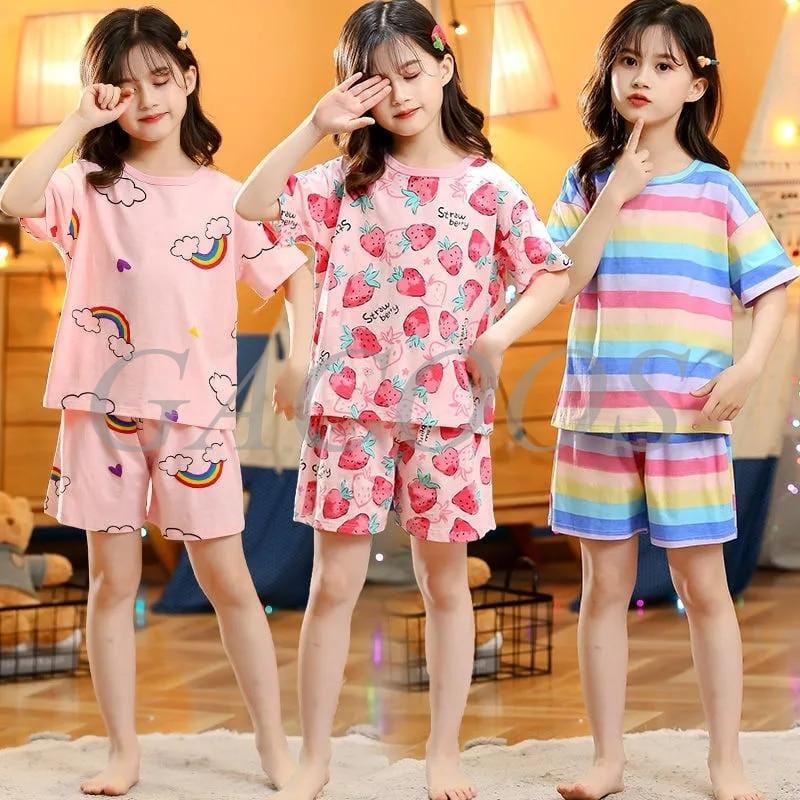 Toddler Girls Pajamas Short Sleeved  Sets For Kids 4 6 8 10 12 14 Years