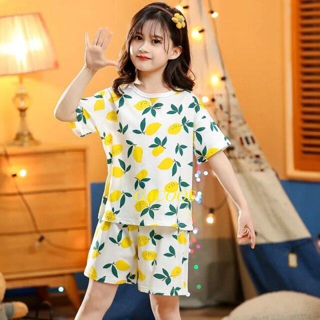 Toddler Girls Pajamas Short Sleeved  Sets For Kids 4 6 8 10 12 14 Years