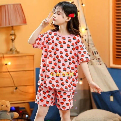 Toddler Girls Pajamas Short Sleeved  Sets For Kids 4 6 8 10 12 14 Years