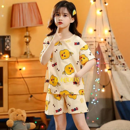 Toddler Girls Pajamas Short Sleeved  Sets For Kids 4 6 8 10 12 14 Years