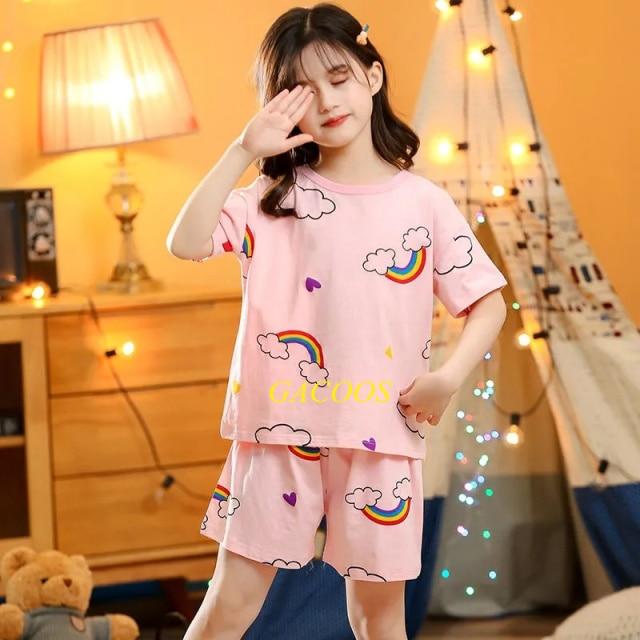 Toddler Girls Pajamas Short Sleeved  Sets For Kids 4 6 8 10 12 14 Years