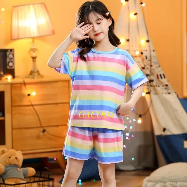 Toddler Girls Pajamas Short Sleeved  Sets For Kids 4 6 8 10 12 14 Years