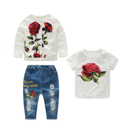 2PCS Toddler Girls Jacket +T-shirt +Jeans Sets